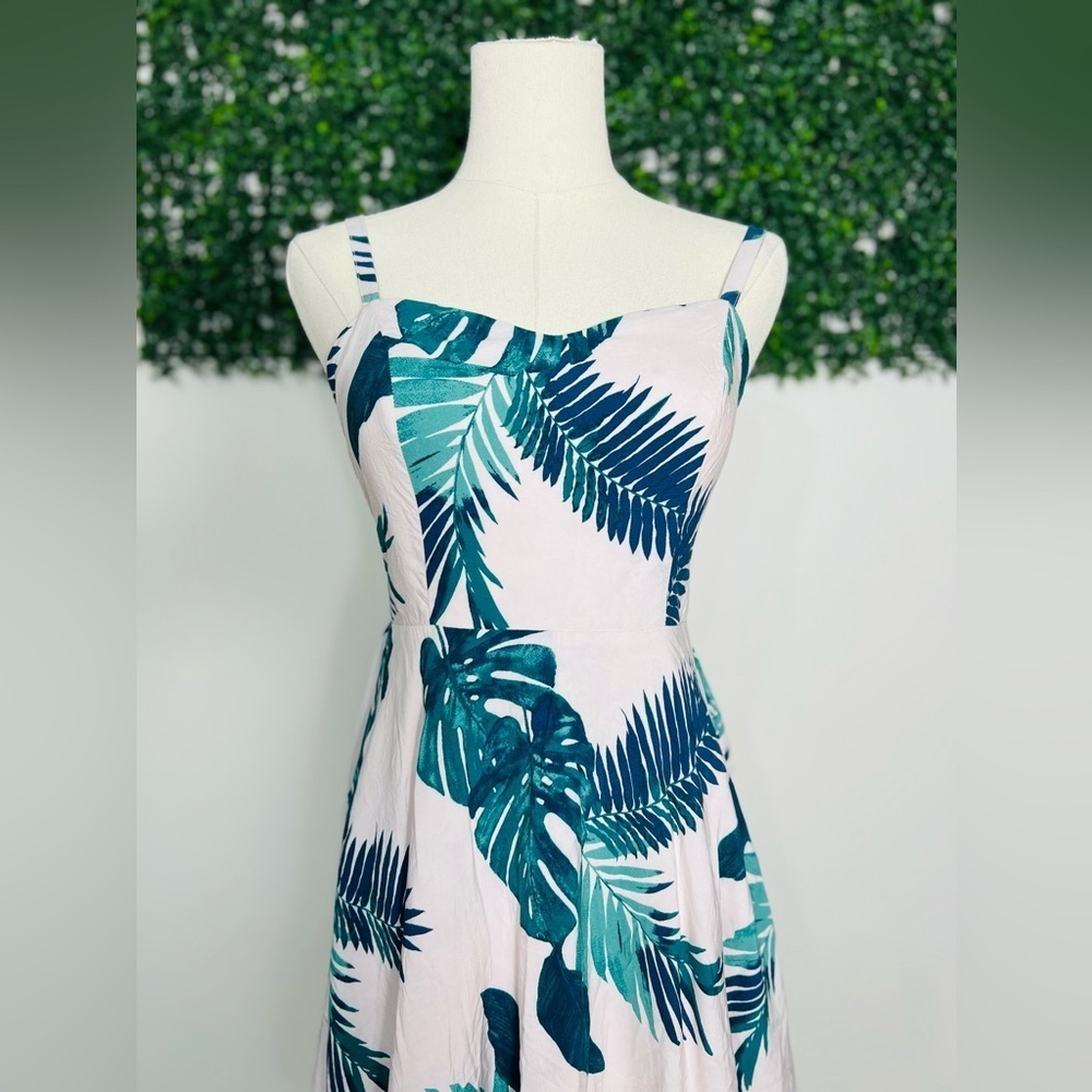 Old Navy Women's Pink Green Palm Leaf Printed Cami Sleeveless Dress Size Medium - Picture 3 of 13